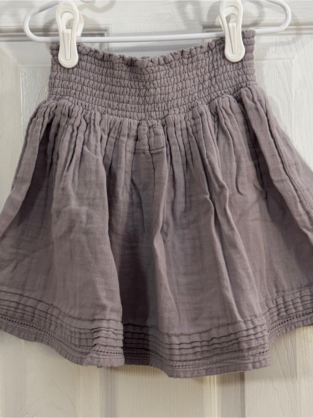 Wheat Baby Girl Smocked Waist A Line Mini Skirt in Lavender Gray